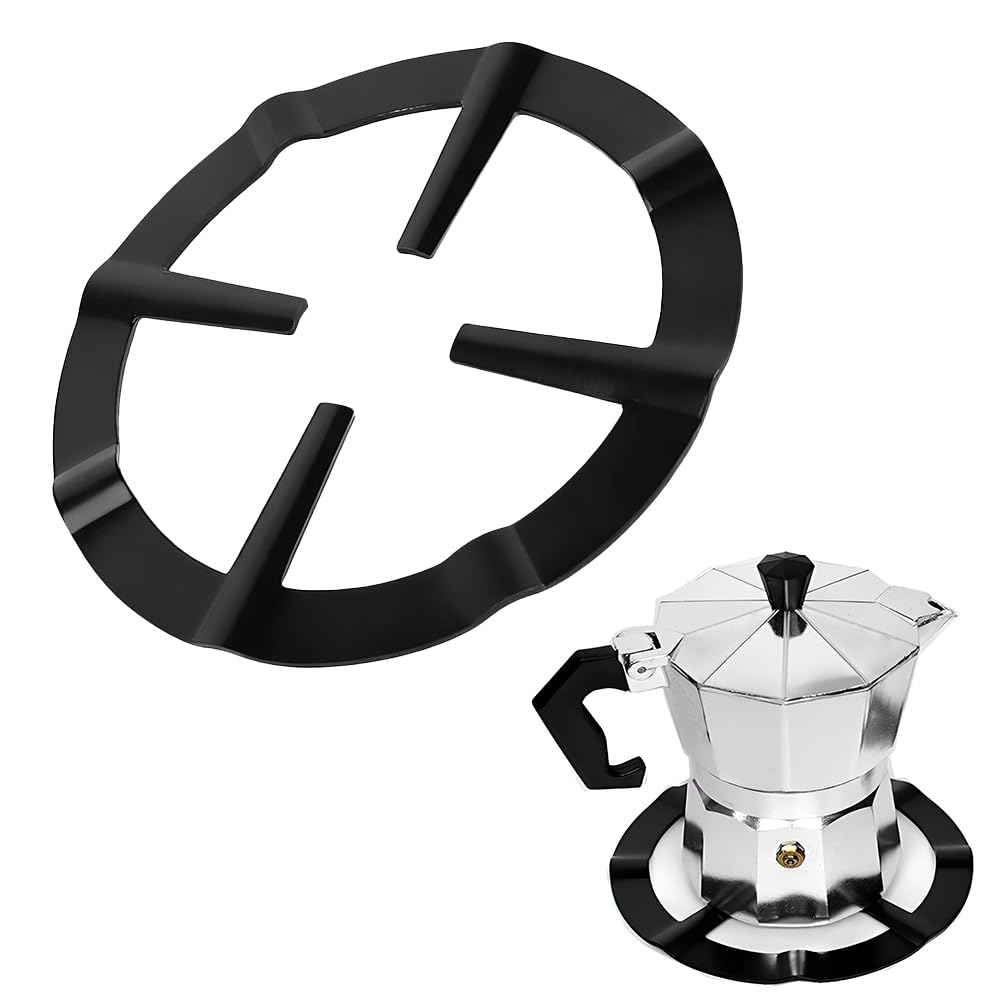 Gas Ring Reducer Stand for Stove Top Coffee Maker – Cast Iron Hob Trivet Support – Universal Stabiliser for Small Pans Espresso Pots & Milk Jugs – Cooker Grate Shelf Black