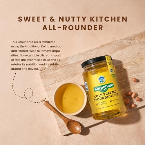 Image of Country Delight Groundnut Oil - 850 ml Glass Jar (ZeroChem Cold Pressed) | Pure & Natural Peanut Oil | Kohlu /Chekku Extraction | Cholesterol Free Cooking Oil | Rich Aroma & Nutty Flavor