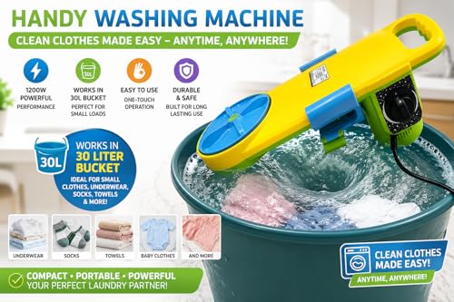 Image of Portable Handy Mini Washing Machine | Powerful 100% Copper Motor | 3 Adjustable Turbo Speed Levels | Heavy Duty Performance | Energy Saving Compact Bucket Washer for Home, Hostel, Travel & Daily Use