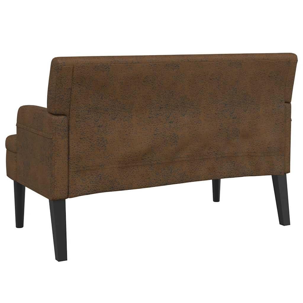 Sitzbank mit Rückenlehne Braun 112x65,5x75 cm Polsterbank in Wildleder-Optik, Elegante Küchenbank mit Armlehne, Flurbank mit Holzbeinen für Wohnzimmer und Büro