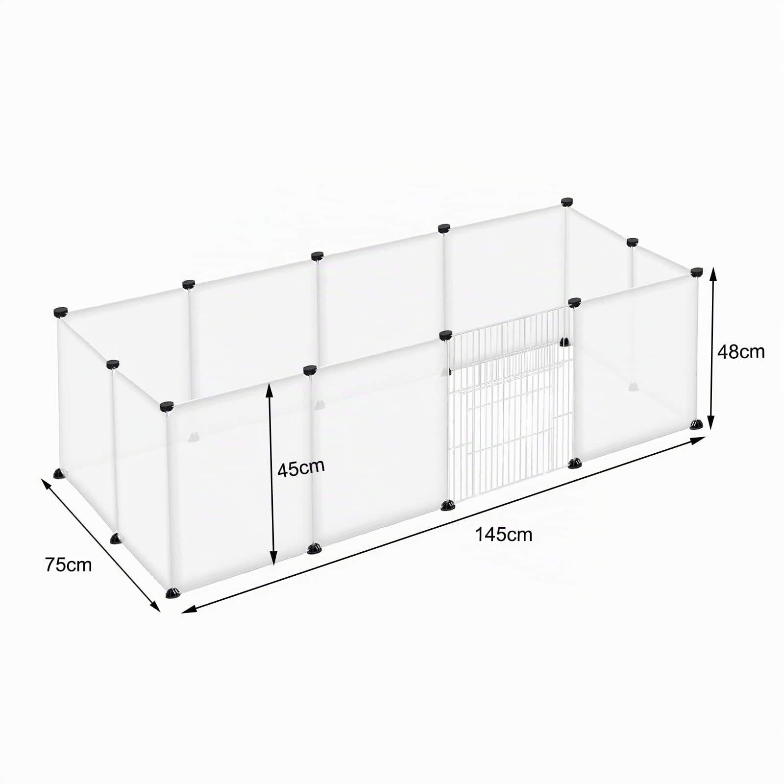 Enclos d'extérieur, Enclos pour petits animaux en grillage métallique pour lapins, chiots, chatons, hamsters, cochons d'Inde, rongeurs – Transparent, 145 x 75 x 48 cm