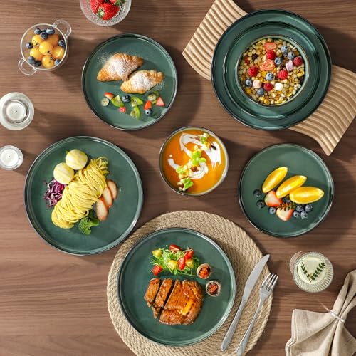 Image of vancasso Starry Plates and Bowls Sets for 8, 24 Pieces Green Dinnerware Sets for Kitchen, Modern Stoneware Dishes Set, Dishwasher and Microwave Safe