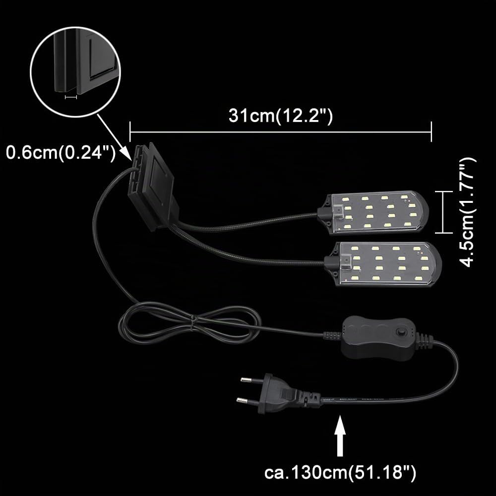 SENZEAL X7 LED Luci per Acquario Gemelli Illuminazione Lampada per Acquario a due Teste Luce a LED 220V 1600LM per 8 a 15 Pollice Serbatoio di Pesce Luce Bianca