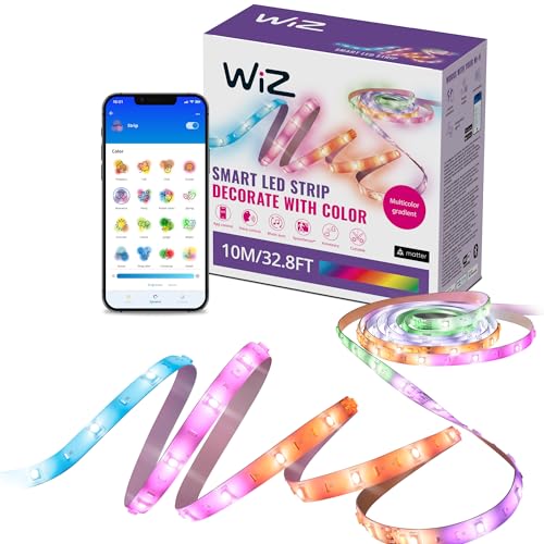 WiZ RGBIC LED Lightstrip - 10 m, 16 Mio. Farben + Weißtöne, dynamische Lichtszenen, verbindet sich mit Ihrem WLAN, Sprach- / App-Steuerung, funktioniert mit Google Home, Alexa und HomeKit*