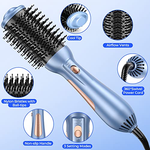 Hair Brush Blow Dryer, One-Step Hair Dryer & Volumizer Styler With Negative Ion Anti-Frizz Ceramic Titanium Barrel Hot Air Brush Hair Straightener Brush Blue For Drying, Straightening, Curling, Salon #TOP3
