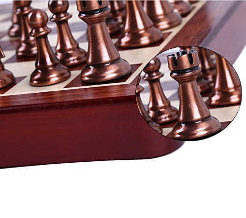Agirlgle International Chess Set with Folding Wooden Chess Board and Classic Handmade Standard Pieces Metal Chess Set for Kids Adult - Thumbnail 2
