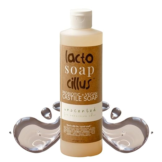 Elemental Wellness, Castile Soap Liquid - Lactosoapcillus, Organic, Probiotic, Vegan, Natural, Unscented Body Wash Scent - Multi-Purpose Liquid Soap, Plant Based Soap - (16 oz)