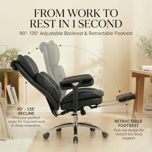 Image of Efomao Big & Tall Desk Chair, Wide Executive Office Chair with Footrest Black