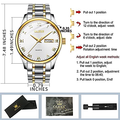 OLEVS Classic Men Watches with Date,Stainless Steel Man Watch with Date, Bussiness Watches for Men,Luminous Quartz Mens Watches Black/White/Blue/Gold, Waterproof Male Watch with... - Image 7