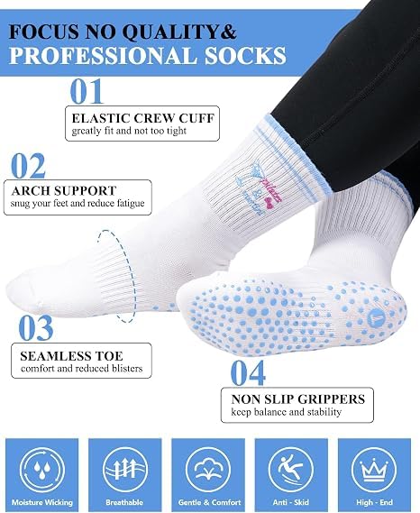 Image of Toes Home Pilates Socks for Women, Grip Yoga Crew Socks, Non Slip Socks
