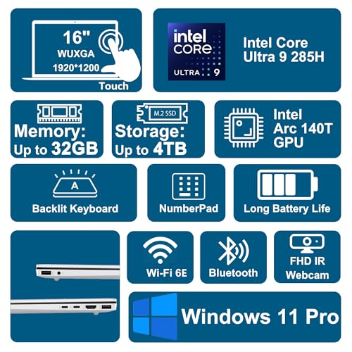 Image of HP OmniBook AI Laptop Computer | Intel Ultra 9 285H | 32GB RAM, 1TB SSD | 16 inch Touchscreen | Long Battery Life and Fast Charging | 13 Tops NPU | Office 365 | Windows 11 Home