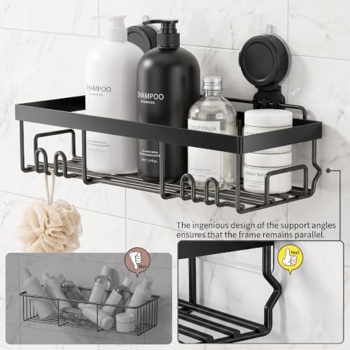 Image of Moforoco Suction Cup Shower Caddy Shelf Organizer Rack, Black Bathroom Shelves Basket, Home Farmhouse Wall Inside Organization and Storage