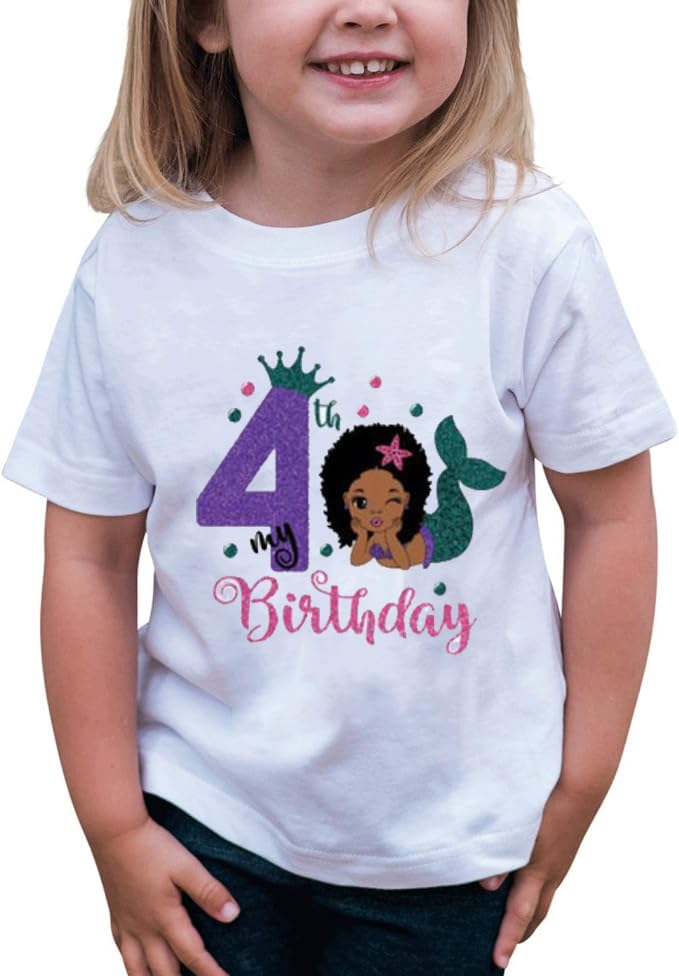Generic 4th Birthday Mermaid Outfit for Girls - Shirt, Dress, Gift and Decoration - White2
