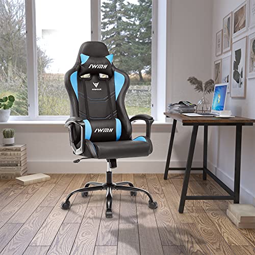 Sedia da Gaming, Poltrona Gamer Ergonomica con Schienale Alto, Sedia da Corsa Regolabile in Altezza con Braccioli, Poggiatesta Regolabile e Supporto Lombare (Blu) - Sedia gaming - Immagine 1