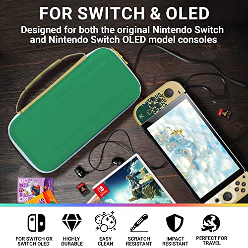 Orzly Switch Case for Nintendo Switch OLED and Standard Switch Console with Accessories and Games Storage Compartment - Designed for Zelda Fans Gift Boxed Edition Green Gold White Carrying case - Image 3