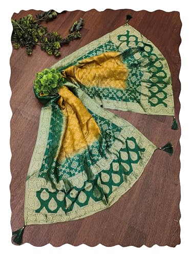 TRENDMALLS Women's Banarasi Silk Ethnic Motiff Design Dupatta (D07-GreenYellow)