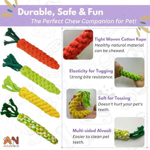 Image of 4PCS Mixed Color Woven Pet Chew Set (Yellow, Green, Orange, Rainbow), Dog Chew Toys, Cat Teething Toys, Durable & Safe Interactive Pet Toys
