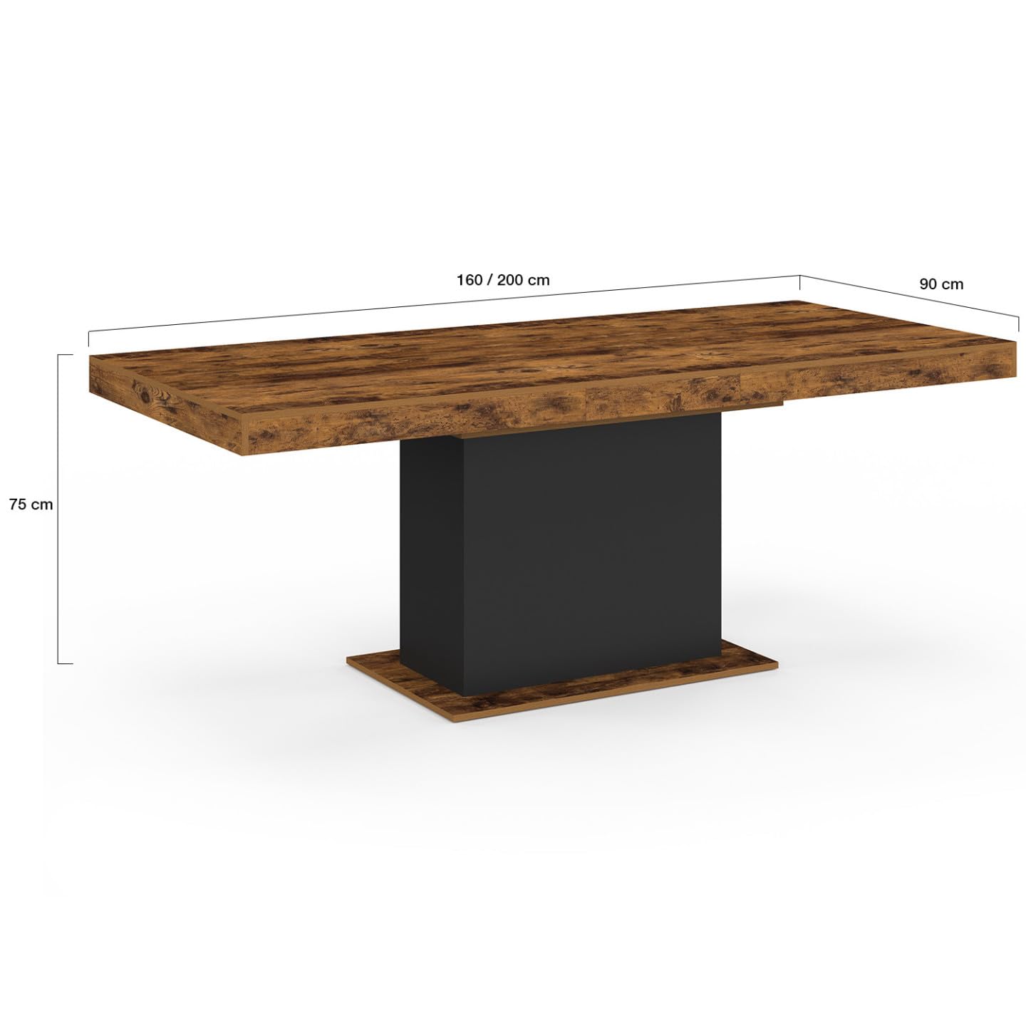 IDMarket - Mesa de comedor rectangular extensible EDEN 6-10 personas Madera efecto antiguo y negro 160-200 cm
