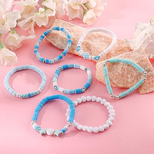 Besydec Jewelry,Heishi Surfer Bracelet Set,Preppy Stuff,Charm Beaded Bracelets,Aesthetic Gifts for Women 6