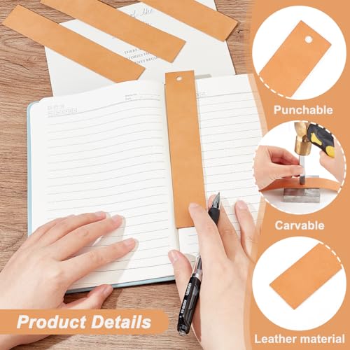 OLYCRAFT 16 Pcs Crafts Genuine Leather Bookmarks Leather Strip Blank Bookmarks 17.5x3cm/6.9x1.2 inch Rectangle Leather Bookmark Genuine Leather Page Markers for Office Teacher Students Supplies - Image 4