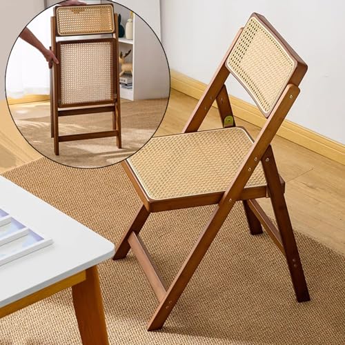Wooden Retro Folding Chairs, Stackable Dining Chairs with Rattan Woven Seat and Back, Leisure Handmade Dining Chair for Living Room Bedroom Garden Balcony (Color : Style 1)