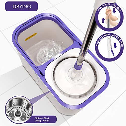 Ozd Spin Mop And Bucket With Wringer Set, Mops With Bucket For Floor Cleaning, Wet And Dry Use, 50'' Extended Handle, With 5 Replacement Head Refill & 1 Floor Brush Head #TOP2
