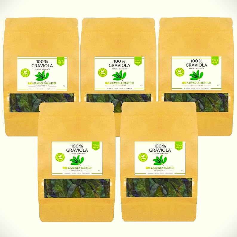 5 x 100 BIO Premium GRAVIOLA BLÄTTER 5 x 20 gr naturrein & unbehandelt direkt vom Hersteller Graviola.de