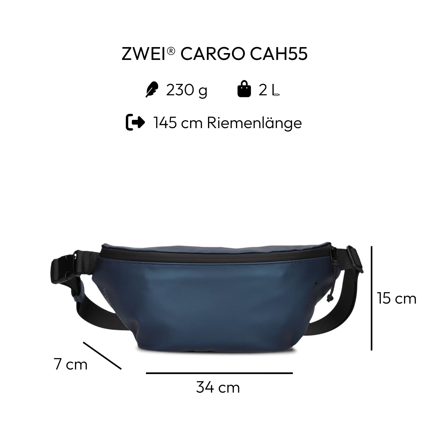 Zwei Unisex Bauchtasche Cargo CAH55 Gürteltasche 2 Liter (34 x 15 cm) wasserfestes, strapazierfähiges Hydroflex, Damen Herren Crossbody Bag mit verstellbarem Gurt mit Klickverschluss (metallic-Blue)