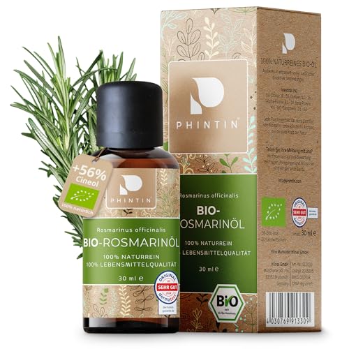 PHINTIN BIO Rosmarinöl Haare | LEBENSMITTELECHT |100% NATURREIN | 30 ml Haaröl | Haarwachstum & Kopfhaut stimulieren | Ätherisches Rosmarin Öl | Zertifiziert aus Deutschland