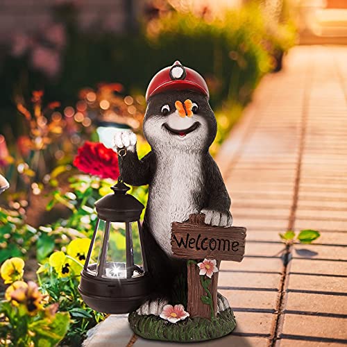 Gartendeko für Draußen, Solarlaterne Erdmännchen Außen Figuren aus Kunstharz Wetterfest Solarlam Gartenfiguren Ornament Maulwurf Gartenleuchte Garten Rasen Gartendeko Figuren für Hof Terrasse Balkon Cover