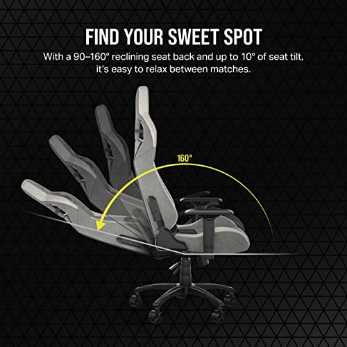 Image of Corsair T3 Rush Fabric Gaming Chair (2023) - Racing-Inspired Design - Soft Fabric Exterior - Padded Neck Cushion - Memory Foam Lumbar Support - Adjustable Seat Height - Gray and White