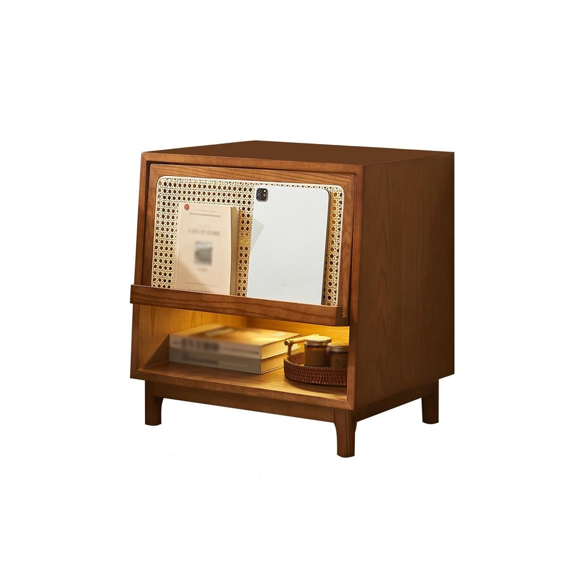 GFHTRELY Couch Desk Nordic Wooden Bedside Table Sofa Side Cabinet Rattan Side Table Storage Cabinet Corner Storage Cabinet Small Table