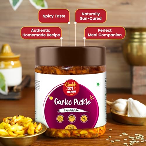 Image of Chakh Kar Dekho Garlic Pickle - 400 gm | Traditional Homemade Lehsun Ka Achar | Bold & Spicy Indian Pickle | Pure Mustard Oil & Rich Spicy Flavour
