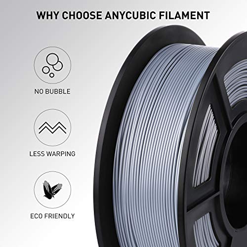 Image of ANYCUBIC PLA 3D Printer Filament, 3D Printing PLA Filament 1.75mm Dimensional Accuracy + /- 0.02mm, 1KG Reusable Spool (2.2 lbs), Silver