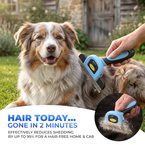 DakPets Deshedding Tool | Stainless Steel Grooming Brush for Shedding Fur Removal - Cats and Dogs