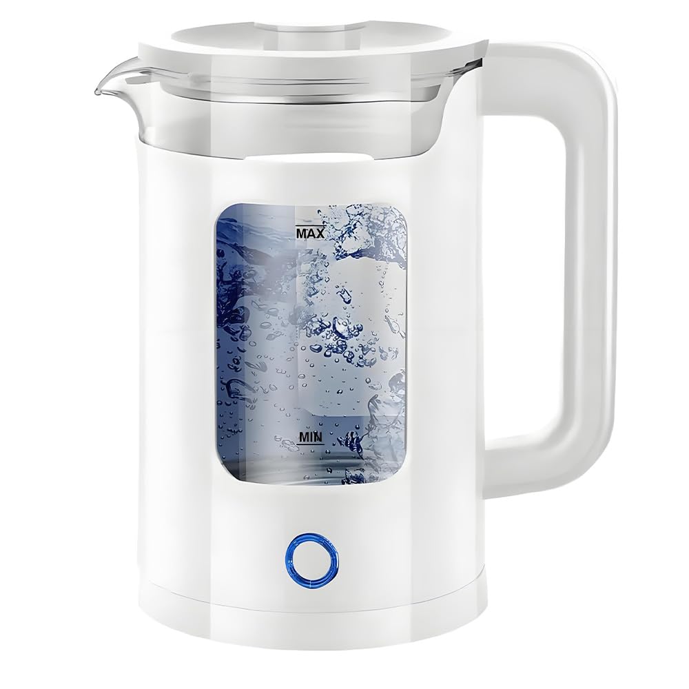 1.5L White Glass Electric Kettle – Quiet Fast-Boiling Design with Blue LED Light, Auto Shutoff & Dry Boil Protection, Easy-to-Clean for Tea, Coffee & More (White)