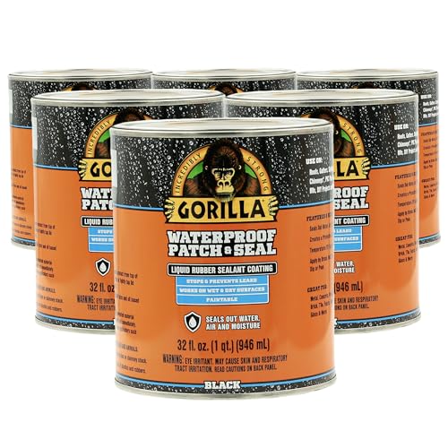 Gorilla Patch &amp; Seal Liquid Rubber Waterproof Sealant, Black, 32 Ounce (Pack of 6) - Seals Out Water, Air, and Moisture