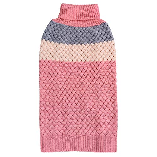 KYEESE Small Dog Sweaters Color Block Pink Dogs Turtleneck Knitwear Pet Sweater Girl