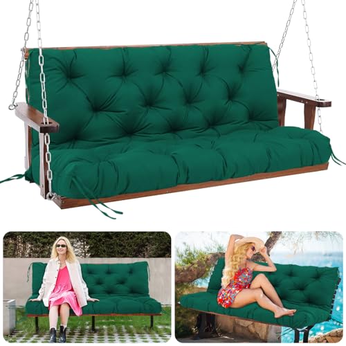Mokoey Porch Swing Cushions 60 inch Bench Cushion Waterproof Outdoor Swing Cushions 3 Seater Thick 5in Replacement Swing Cushions for Outdoor Furniture Patio (Dark Green-60x40 inch)