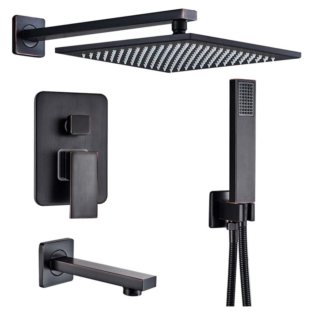 SWENEEN Handheld Showerrain Shower System With Hot And Cold Water Bathroom Shower Faucet Set Wall Mounted Black Shower Combo Set With Shower Head,Hand Shower,Bathtub Faucet,10 In,One Color-10 Inches