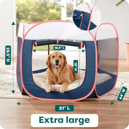 Image of FurHaven Soft-Sided Dog & Cat Playpen, Portable Foldable Indoor & Outdoor Pet Playpen with Mesh Windows & Zippered Door, Navy, Extra Large