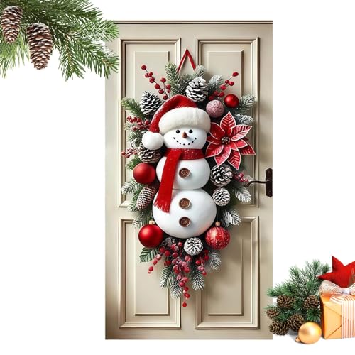 Christmas Snowman Door Wreath, Large Holiday Front Door...