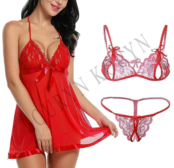 LOURYN KOULYN® Women lingerei Set Combo Offer! Women Babydoll Nightwear Lace Bra Panty Lingerie Set-picture-11