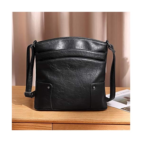 CLUCI Crossbody Bags for Women Small Leather Purse Travel Ladies Designer Triple Pockets Vintage Handbags Shoulder Bags Black - Image 9