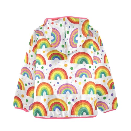 Rainbow Polka Dots Girls Fleece Jacket Girls Fall Jacket Girl Coats Zip Up Hoodie Children Sherpa Warm Outerwear 2-10T2