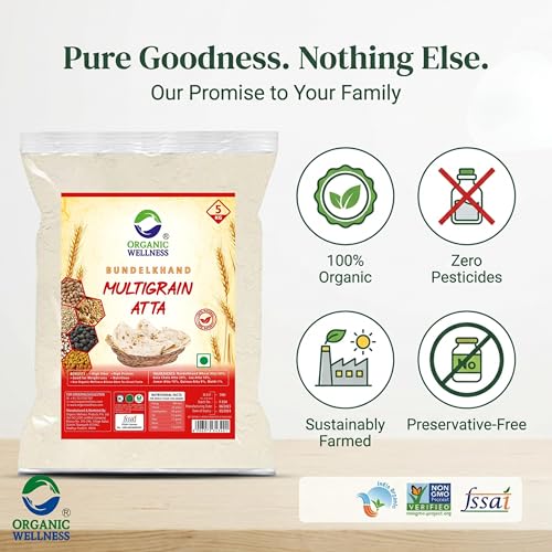 Image of Organic Wellness Multigrain Atta 5kg Pack | High Protein Jowar (Millet 10%) Flours | High Fiber | Low Gluten, & Diabetic Friendly Fresh Whole Wheat Flours