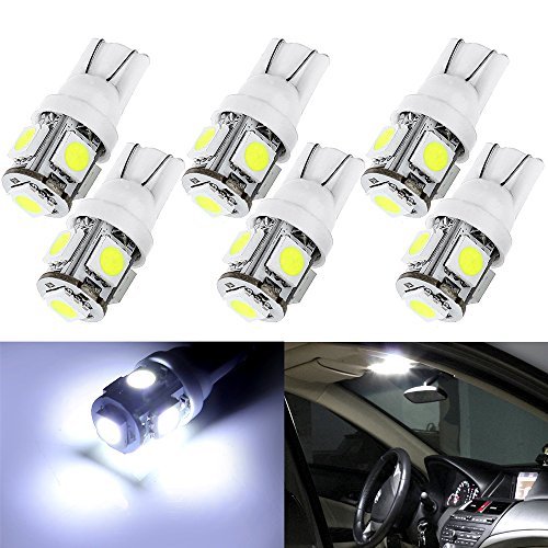 cciyu 6 Pack W hite T10 W5W Wedge 168 194 LED Bulb Replacement fit for Dome Light Map Light Trunk CA-rgo Area Light Glove Box Light License Plate Light