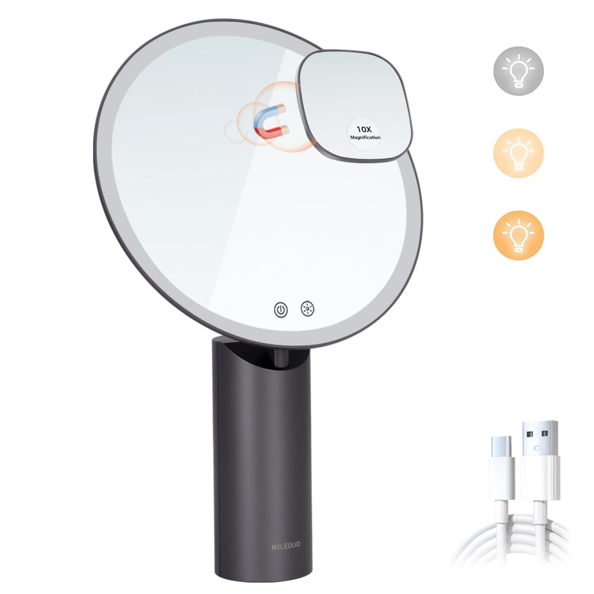 Specchio Trucco Con Luci LED Ricaricabile USB - 20 Cm Pieghevole, 3 Modalità Luce, Ingranditore 12X | Bianco - Foto 6