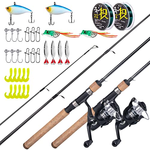 Alwonder 2 Sets Fishing Rod and Reel Combo 6.8ft Carbon Fiber Rod 3000 Spinning Reel Combo
