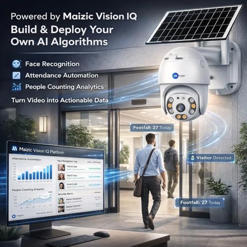 Image of Maizic Smarthome Fox Solar 2MP FHD WiFi Outdoor CCTV Camera | 360 View | 8000 mAh Inbuilt Battery | Color Night Vision | Motion Detection | Two-Way Audio | Waterproof | SD Card Support (Up to 128GB)